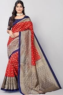 Satrani Women's Printed Poly Silk Saree with Unstitched Blouse Piece