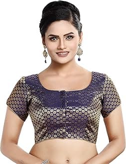 Women's Short Sleeves Banaras Brocade Readymade Saree Blouse