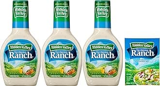 Original Ranch Dressing, 16 Fluid Ounce Bottle, Pack of 3, Plus Hidden Valley Original Ranch Seasoning and Salad Dressing Mix, 1 Oz Packet