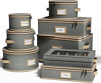 Hard Shell China Storage Containers – 8 Piece Set for Storing Dinner Plates, Salad Plates, Mugs, Quilted Dividers for Safe Moving and Seasonal Storage, Grey