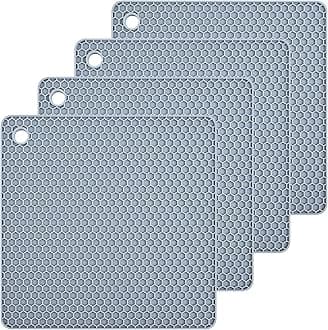 Smithcraft Silicone Trivets Mats Silicone Pot Mat for Countertop Trivet Pads Heat Resistant Table Placemats 4 Pack,Size:7.5x7.5 Inch, Shape:Square (Light Grey)