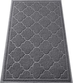 LuxStep Door Mat Large 17" x 30" Indoor Outdoor Doormat, Non-Slip Low-Profile Design Floor Mat, Durable Trap Dirt and Dust Front Door Welcome Mat for Entryway,Patio,Garage,High Traffic Areas, Grey