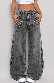 Cargo Jeans for Women – Wide Leg High Waist Baggy Denim Pants | Casual Fit Trousers with Utility Pocket Design