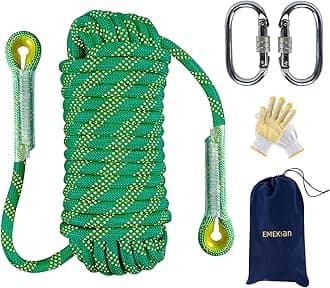 Indoor Outdoor Climbing Rope, 10/12/14mm (32FT/49FT/65FT/98FT) Static Rock Climbing Rope for Escape Rope, Ice Climbing Equipment, Fire Safety Rescue Rope, with Non Slip Gloves