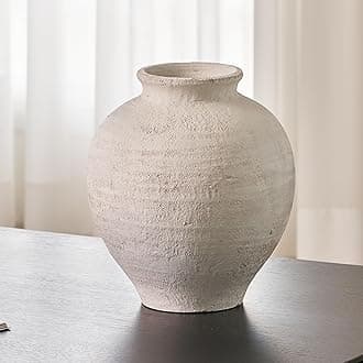 - LB2 White Ceramic Large Vase, 11.8" Tall Zen Style, Terra Cotta Pitcher, Distressed Farmhouse Decor, Pottery Decorative Flower for Home Decor (C - White 11.8")