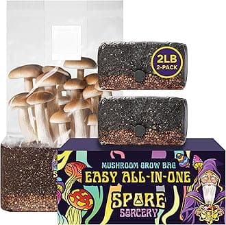 SPORE SORCERY 2 LB 2-Pack All-in-One Grow Bag: Up to 32oz of Mushrooms! Nutrient-Enhanced, Injection Port, Just Add Your Own Spores & Grow Like Magic (2 x 2 LB Bags)