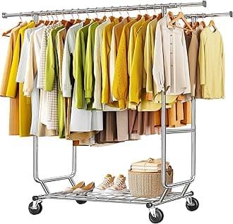 Raybee Heavy Duty Clothing Rack Commercial Grade Clothing Garment Rack for Hanging Clothes Max Load 440 LBS Metal Chrome Wheels 74"H x 21"W x 68"H