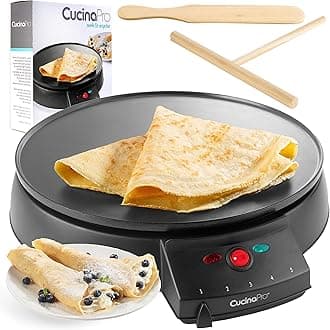 12" Griddle & Crepe Maker, Non-Stick Electric Crepe Pan w Batter Spreader & Recipe Guide- Dual Use for Blintzes Eggs Pancakes, Portable, Adjustable Temperature Settings - Holiday Breakfast, Xmas Gift