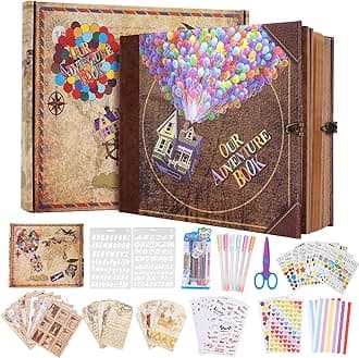 Adventure Book Scrapbook Photo Album,Retro Style Embossed Letter Cover Travel Diary Journal Scrap Book Kit For Couples,Memory Book For Anniversary Wedding,Christmas,Valentine's Day(Balloon)