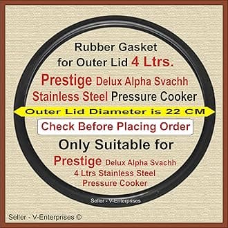 Outer Lid Rubber Gasket compatible for 4 Litre Prestige Delux Alpha Svachh Stainless Steel Pressure Cooker. Outer Lid Dimeter is 22 cm (Packof 1) (Black Color)