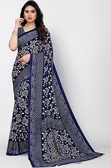 SIRIL Women's Georgette Bandhani Printed Saree with Blouse