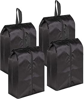 MISSLO Portable Nylon Travel Shoe Bags with Zipper Closure (Pack 4, Black)