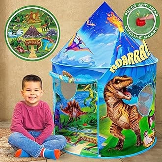 W&O Dino Paradise Play Tent with Roar Button - Epic Pop Up Tent for Boys & Girls - Perfect for Indoor & Outdoor Adventures