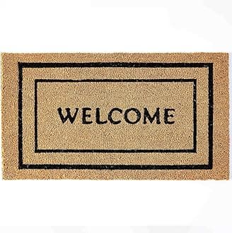 KANKUN Coco Coir Door Mat with Heavy Duty Backing, Welcome Doormat (17" x 30"), Doormat Entrance (Double Box)