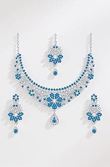 Atasi International Crystals Necklace/Jwelery Set with Earrings and Maang Tikka for Women, Girls for Wedding, Festive, Party | Ideal Gift for Special Occasions