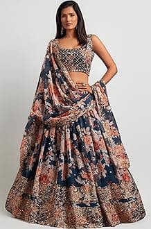 Women's Organza Floral White Semi-Stitched Lehenga Choli (7611-Wedding-Floral-Lehenga-Latest, White)