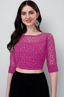 Pujia Mills Womens Readymade Fancy Sifli Work Half Sleeve Saree Blouse.