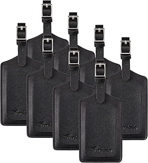 8 Pack Leather Luggage Travel Bag Tags by Travelambo Black
