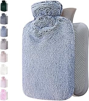 Hot Water Bottle - with Soft Premium Fleece Cover - Blue, 2L - Heating Pad for Menstrual Cramps and Period Comfort - Bed Foot Warmer - Hot & Cold Compress for Back, Stomach, Neck Pain Relief