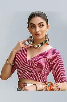 Pujia Mills Womens Fancy Readymade Half Sleeve Sequins Saree Blouse (Pink 1, 34)