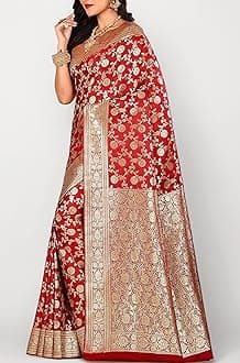 Jolly Enterprise Women's Bridal Banarasi Katan Silk Saree Zardosi Work With All Over Zari Border - Red
