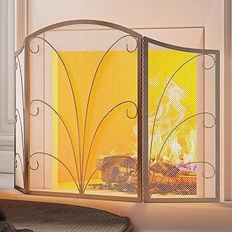 Kingson 3-Panel Arched Fireplace Screen Decorative, Handcrafted Scroll Wrought Iron Fireplace Spark Guard Cover -Pewter Spotted