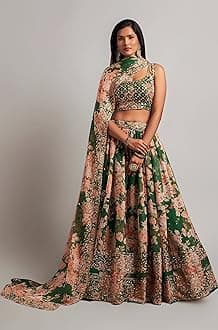 Women's Organza Floral White Semi-Stitched Lehenga Choli (7611-Wedding-Floral-Lehenga-Latest, White)