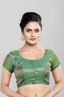Madhu Fashion Womens Short Sleeves Banaras Brocade Readymade Saree Blouse