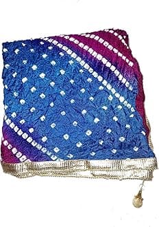 C&G INDIA Women Silk Bandhej Multi Colored Heavy Dupatta Chunni with Geecha Border Stole Scarves Multi