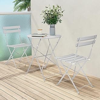 Grand patio Bistro Set, Garden Furniture Set, 2 Chairs and 1 Table, Premium Steel, Easy to Fold, Patio Table Chairs for Balcony,Yard, Garden (Chalkiness)