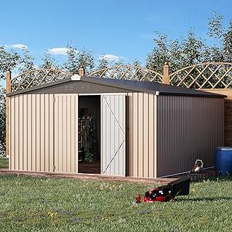 U-MAX 10' x 10' Shed Outdoor Storage Shed Clearance, Metal Garden Large Yard Steel Shed with Design of Lockable Doors, Tool and Utility Storage for Backyard, Garden, Patio, Outside use