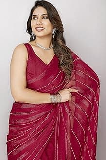 VAIRAGEE Women Soft Rimzim Silk Striped Pattern Ready To Wear Embroidery Saree (2055)