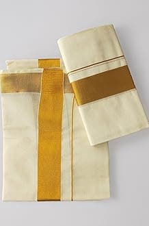 Women's Cotton Mundu without Blouse Kerala Set - Gold, Cream