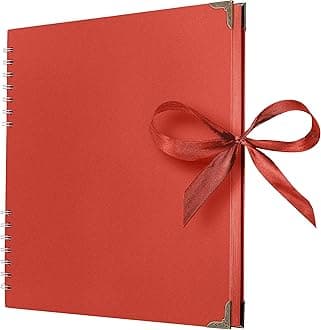 Bstorify Square Scrapbook Photo Albums 80 Pages (28 x 28 Cm) Red Thick Paper, Hardcover, Ribbon Closure - Ideal for Your Scrapbooking Albums, Art & Craft Projects (Red, 28 x 28 Cm)