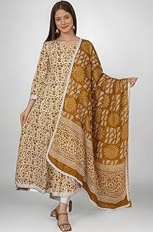 Women's Cotton Printed Anarkali Kurta with Palazzo & Dupatta Set