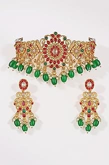 Shining Diva Fashion Latest Stylish Fancy Pearl Choker Traditional Jewellery Set for Women | Temple Necklace Set | Festive Wedding Party Necklace | 22k Gold Plated | Just Like Original Gold Jewellery