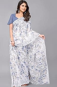 Yashika Women's Trendy Printed Georgette Red Color Saree with Blouse Material