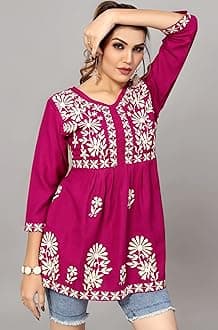 Bee M Pee Designer Short Kurti Tops for Jeans for Women I Chikankari Rayon Cotton Long Kurta Kurti for Women I Stylish wear Kurti top for Girls