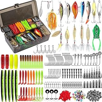 PLUSINNO Fishing Lures Fishing Tackle Box Fishing Gifts for Men, Bass, Trout Fishing Accessories Kit for Saltwater & Freshwater Fishing Gear Including Topwater Lures, Hooks, Spinnerbaits
