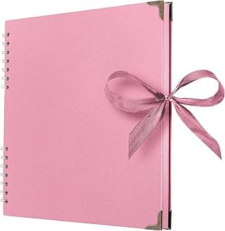 Bstorify Square Scrapbook Photo Albums 80 Pages (11 x 11 Inch) Pink Thick Paper, Hardcover, Ribbon Closure - Ideal for Your Scrapbooking Albums, Art & Craft Projects (Pink, 11 x 11 Inch)