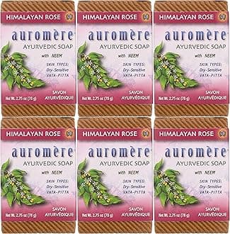 AuromereAyurvedic Bar Soap, Himalayan Rose - Eco Friendly, Handmade, Vegan, Cruelty Free, Natural, Non GMO (2.75 oz), 6 pack
