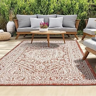 homeart Outdoor Rug - Easy-Clean, Durable, Stain-Resistant, Weather & UV Resistant Indoor & Outdoor Rugs for Porch, Deck, Balcony, Garden, Picnic and Patio | Medallion Terra, Cream - 80x150cm