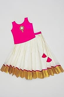 Silstory Onam Traditional Kerala Set Kasavu dress for Baby Girl's, Kids, Girls and Teens - Pattu Pavada Silk & Traditional Classic Lehenga Choli 0-14 years