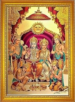 ADA Handicraft Shri Ram Darbar Ayodhya Hindu Religious Wood Wall Photo Frame For Pooja Happiness And Home Decor (35 x 25 x 1 cm, Multicolour)