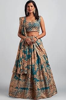 Zeel Clothing Women's Organza Floral White Semi-Stitched Lehenga Choli (7611-Wedding-Floral-Lehenga-Latest, White)