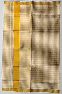 Women’s Kerala Traditional Cotton Gold Jari Checked Kasavu Saree with Running Blouse | Elegant Cotton Kasavu Saree for Weddings Festivals Temple Visits Onam Vishu and Cultural Occasions