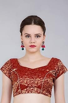 ND & R Women's Readymade, Banarasi Brocade (Chanderi) Short Sleeve Ladies Blouse, Choli for Saree, Ready to Wear.