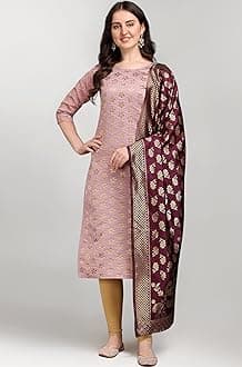 Women's Cotton Silk Blend Straight Kurta With Dupatta with Banarasi Silk Dupatta