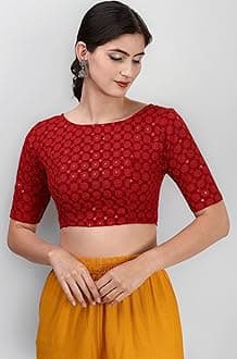 OOMPH! Traditional Cotton Fabric Blouse for Women | Elbow Length Sleeves | Wedding & Festival wear | Comfortable & Trendy Ethnic Wear | Readymade Blouse for Saree & Lehenga