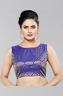 Madhu Fashion Womens Banaras Brocade Readymade Stitched Sleeveless Saree Blouse